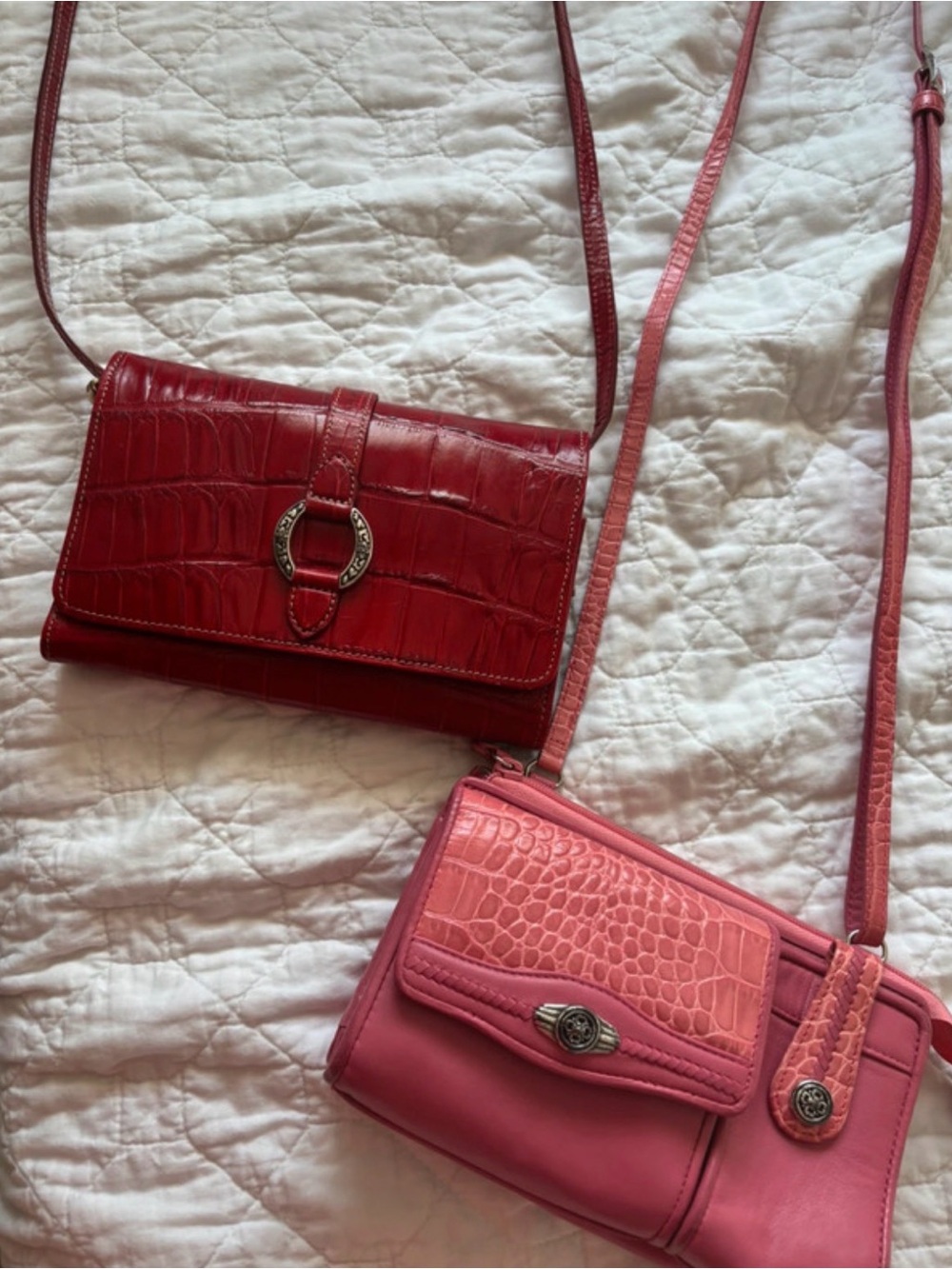 Croc-Embossed Red and Pink Crossbody Duo